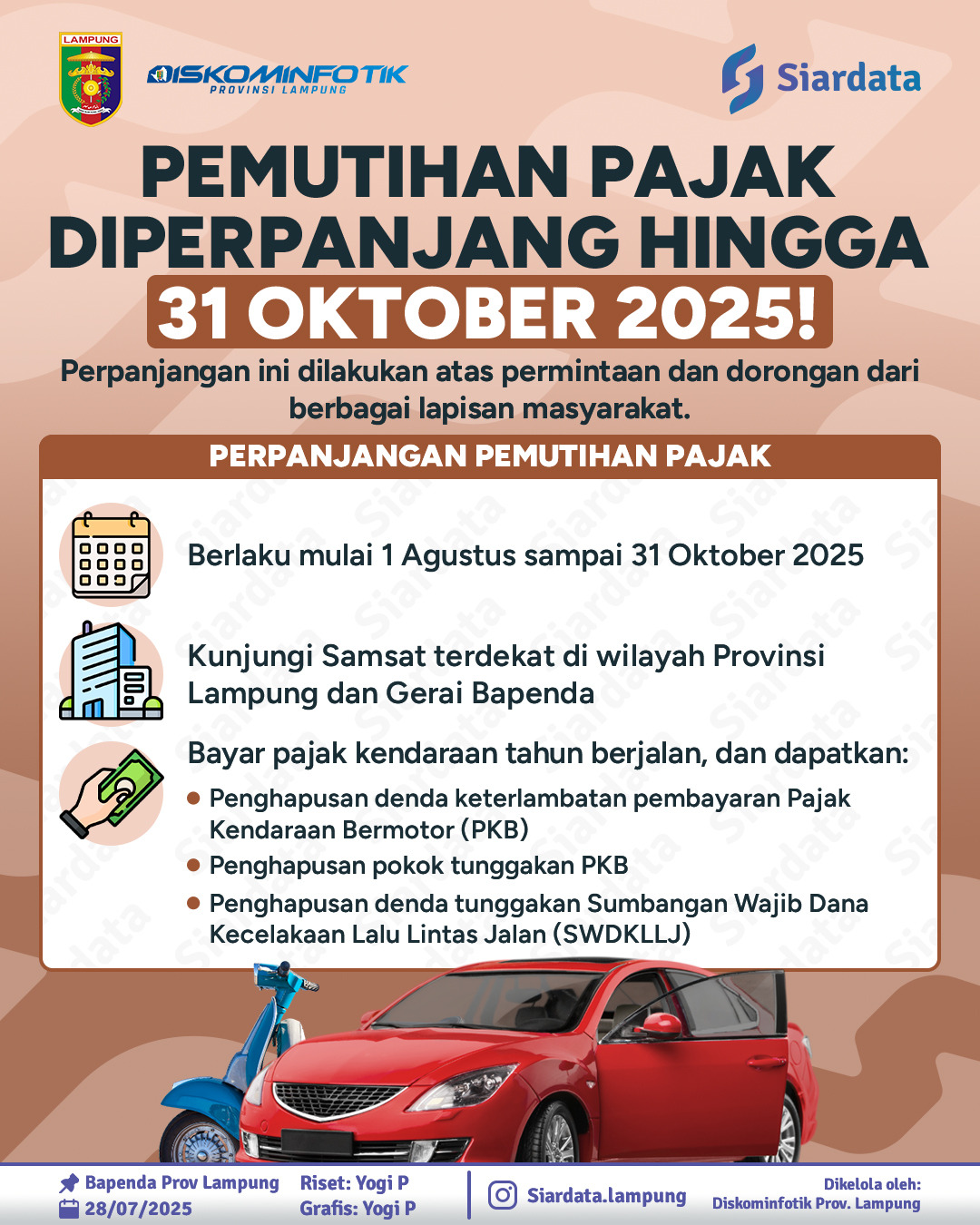 Pemutihan Pajak Kendaraan di Provinsi Lampung di Perpanjang sampai 31 Oktober 2025