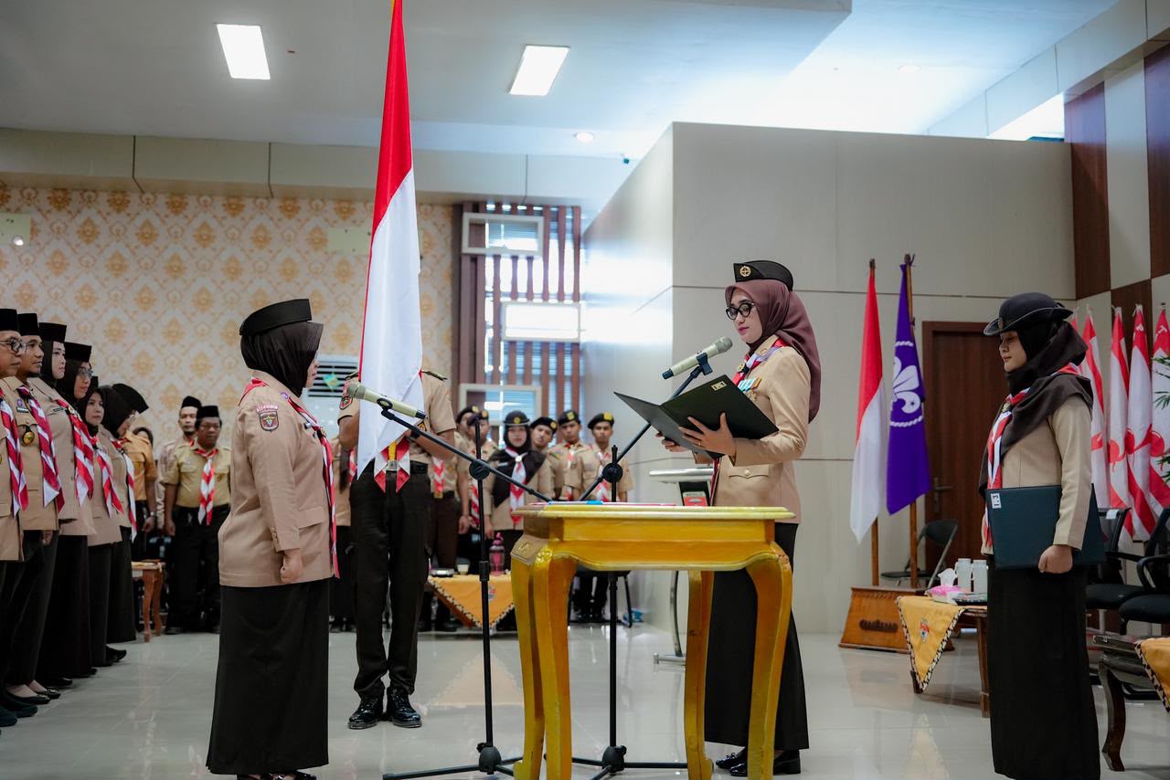 Jihan Nurlela Lantik Bupati Elfianah Jadi Ketua Mabicab Pramuka Mesuji 2025-2030