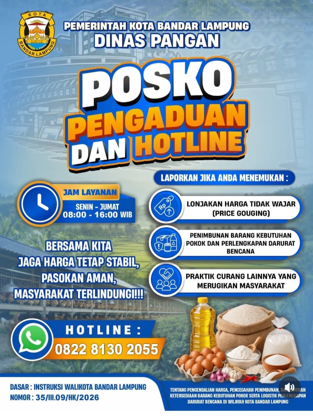 Jaga Stabilitas Harga, Dinas Pangan Bandar Lampung Buka Hotline Pengaduan